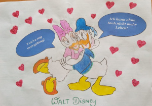 Prace plastyczne wykonane przez uczniów. - Kaczor Donald i Daisy
