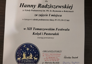 Dyplom Hani Radziszewskiej.