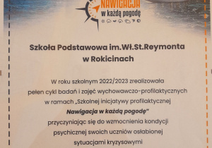 Certyfikat uczestnictwa w zajęciach wychowawczo-profilaktycznych
