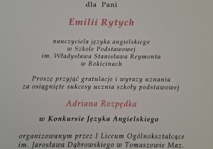 Podziękowania dla nauczyciela.