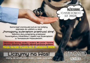 Plakat promujący akcję "Zbiórka darów dla schroniska".
